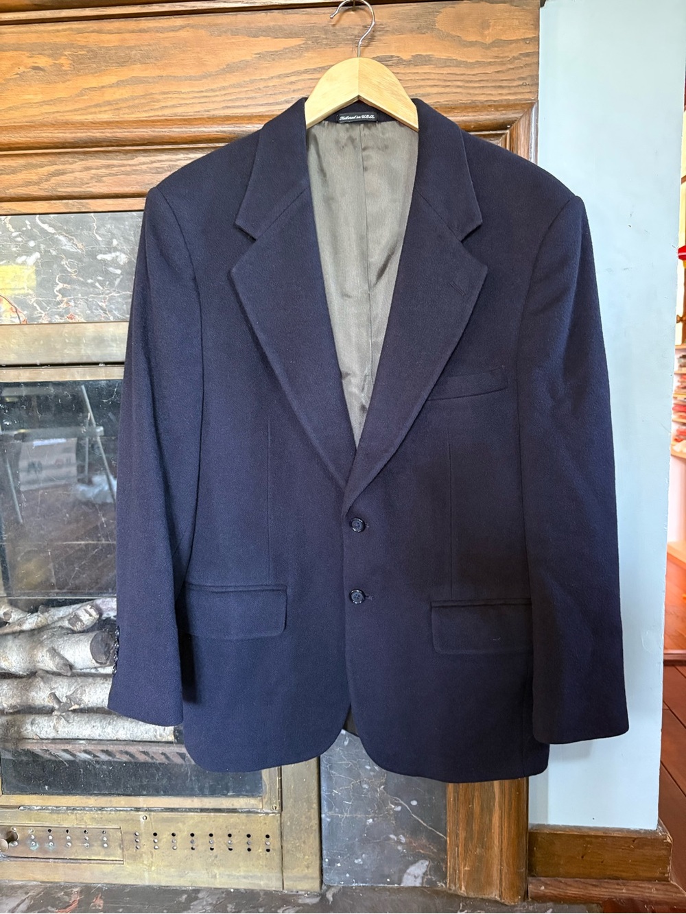 Men's Club Room Navy Blazer Classic Two-Button Suit Jacket 100% Camel Hair 38S